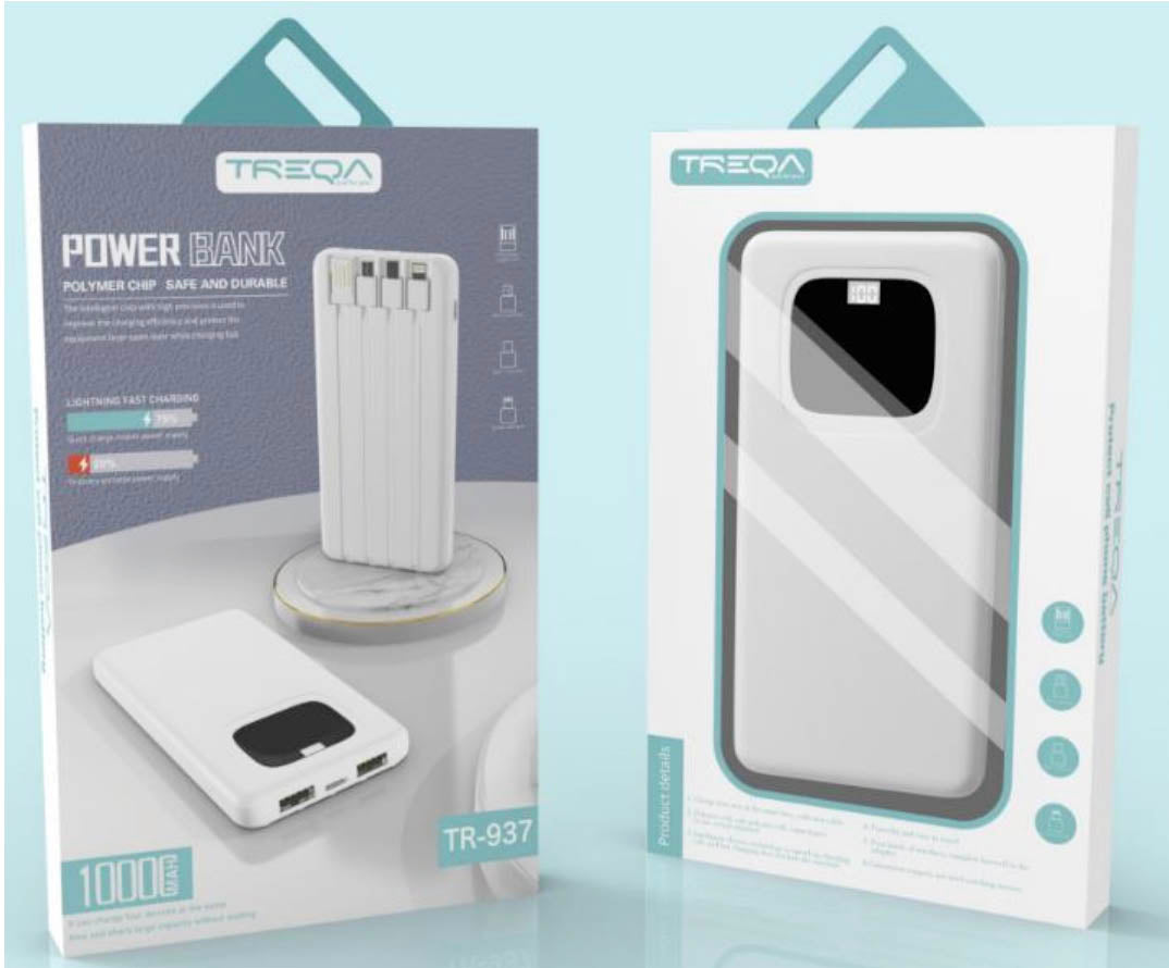 10000mAh Power Bank with built in 4 cables and LED Display