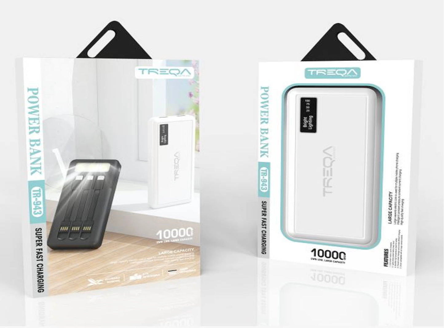 10000mAh Power Bank with built in 3 cables