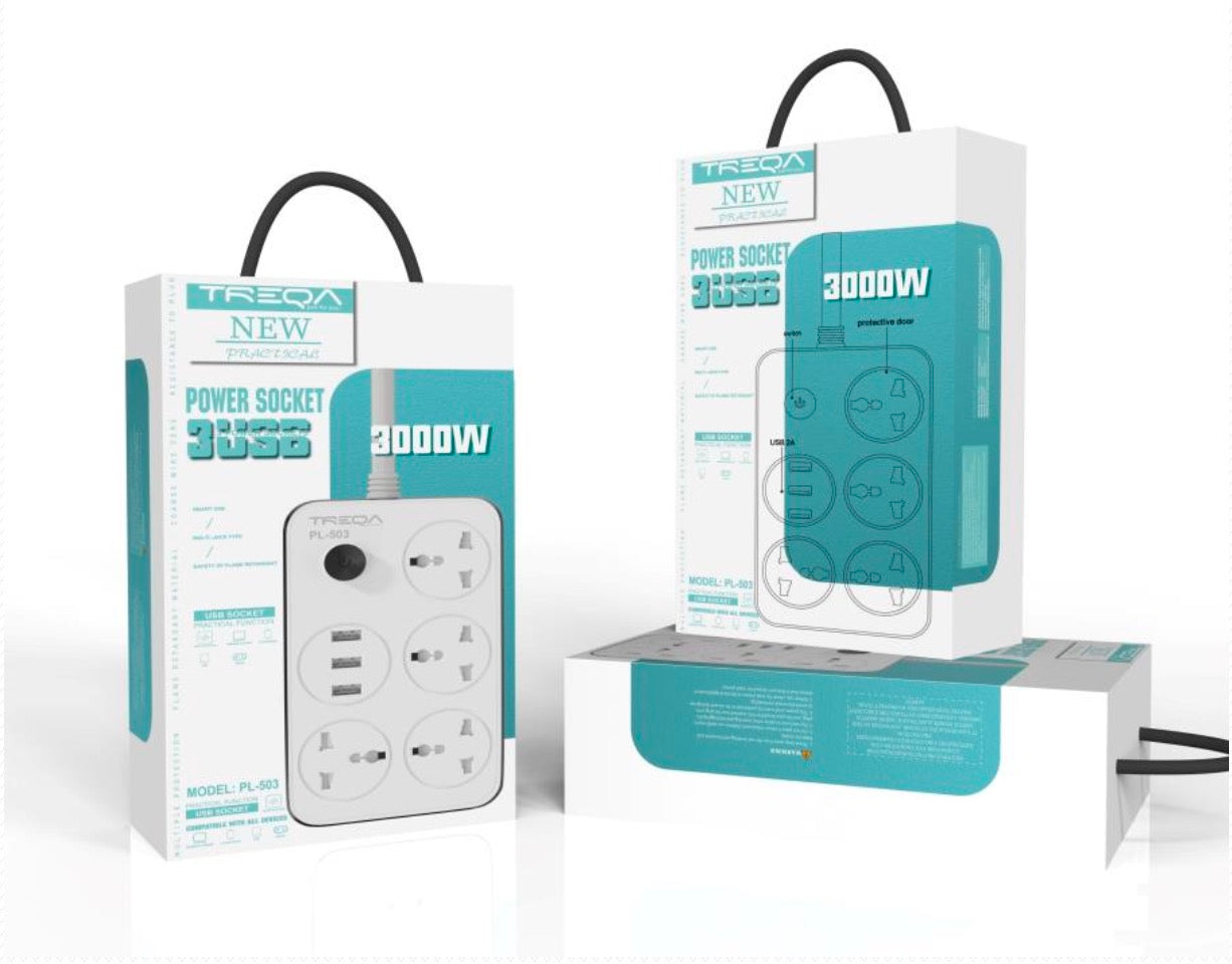 Power Sockets with Extension Lead (4 socket + 3 USB)