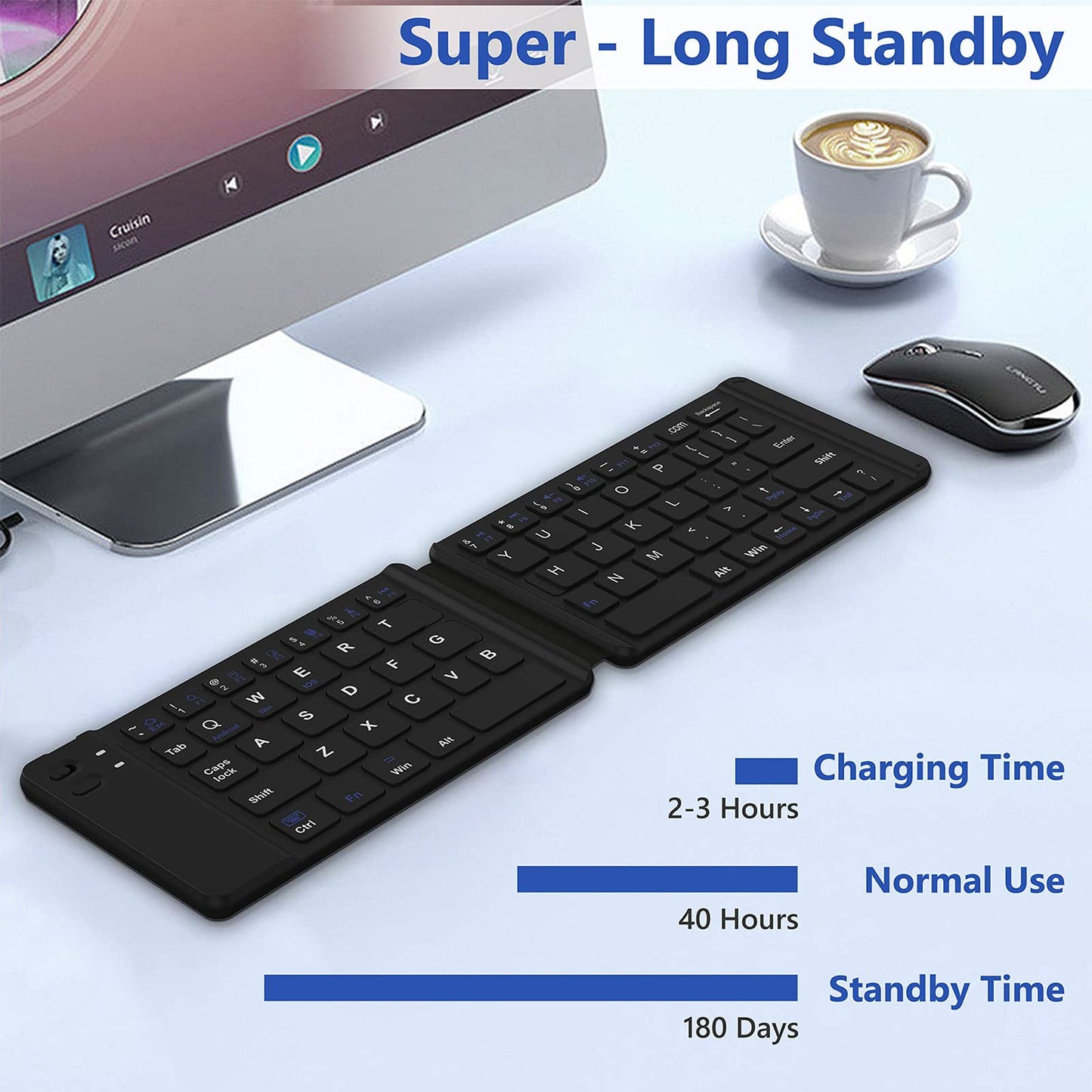 Foldable Bluetooth Keyboard in Portable Compact Size