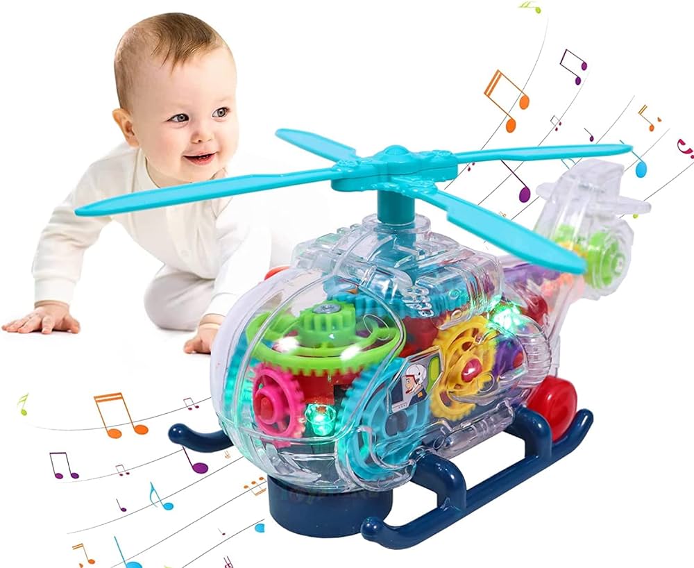 Baby Toy Transparent Gear Helicopter with 3D Light & Sound