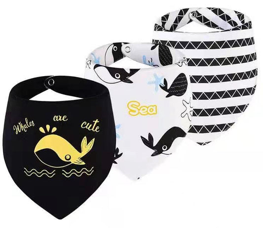 Happy Baby Whales and Waves Bamboo Bandana Baby Bibs-3pack